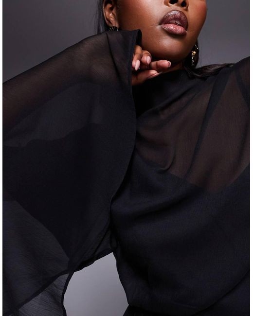 ASOS Black Drape Front Extreme Cape Sleeve Mini Dress