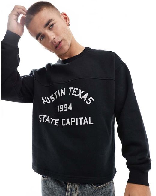 Cotton On Blue Cotton On Boxy Fit Graphic Crew Sweatshirt With Texas Print for men