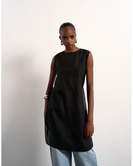 TOPSHOP Black Longline Sheer Organza Tunic