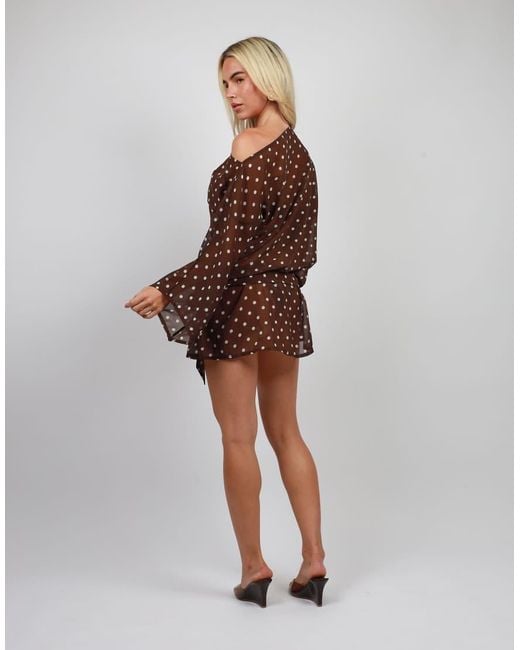SIMMI Brown Polka Dot Beach Chiffon Mini Dress