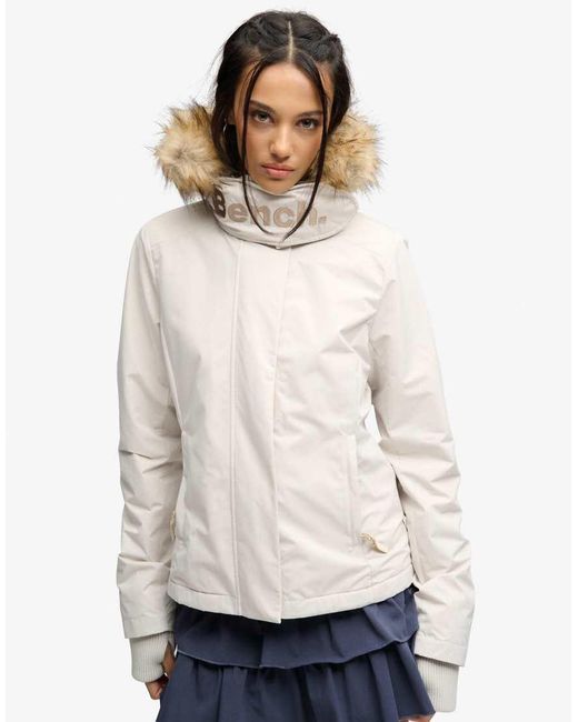 Bench x Superdry & Co White Faux Fur Hooded Windcheater Jacket