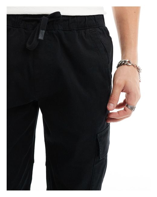 Bershka Black Cargo Pants With Cuff for men