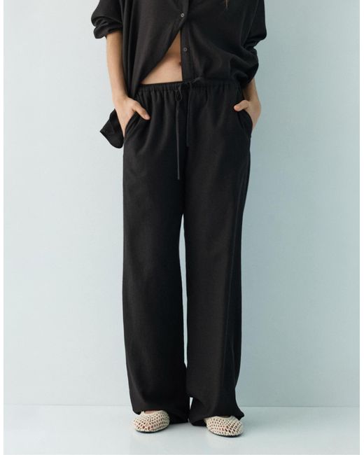 Pantalon en lin mélangé Pull&Bear en coloris Black