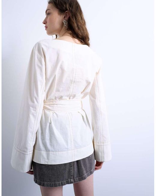 TOPSHOP Top Met Gestrikte Taille in het White