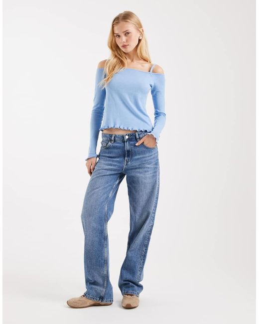 Mango Blue Teen 100% Cotton Cold Shoulder Knitted Top