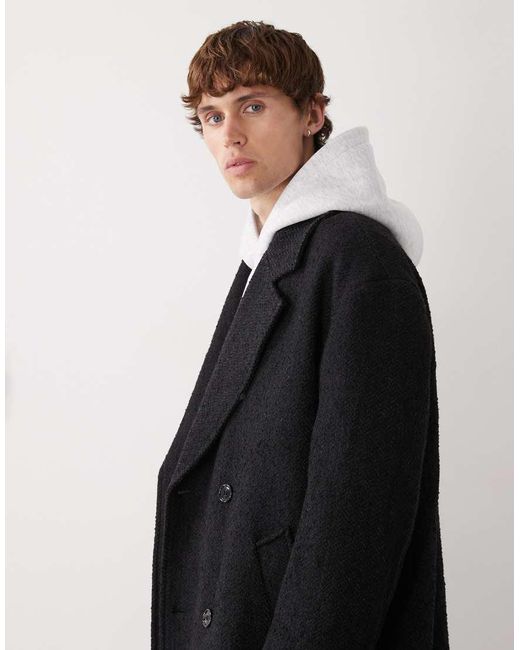 Weekday Black Wool Blend Oversized Coat for men
