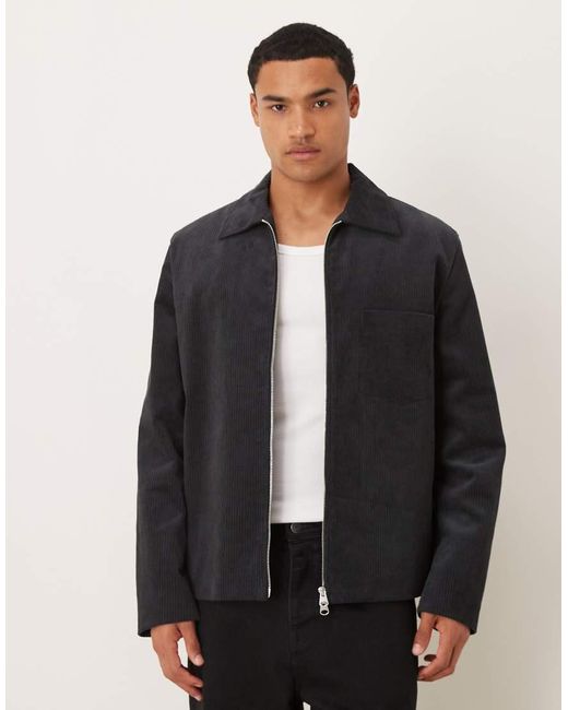 ARKET Black Cord Zip Up Jacket With Front Pocket for men