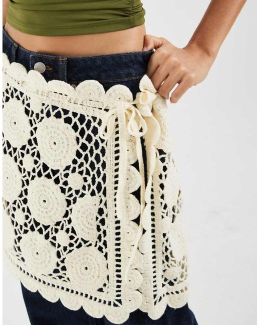 Muse Assembly Blue Crochet Side Tie Mini Skirt