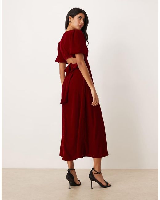 Nobody's Child Red Zelda Velvet Cut Out Back Puff Sleeve Midaxi Dress