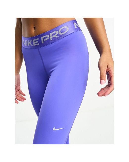 Nike Blue Nike Pro Training Dri-fit Shine Mid Rise leggings