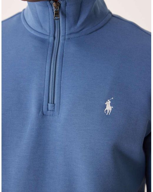 Polo Ralph Lauren Blue Icon Logo Double Knit Jersey Quarter Zip Sweatshirt for men
