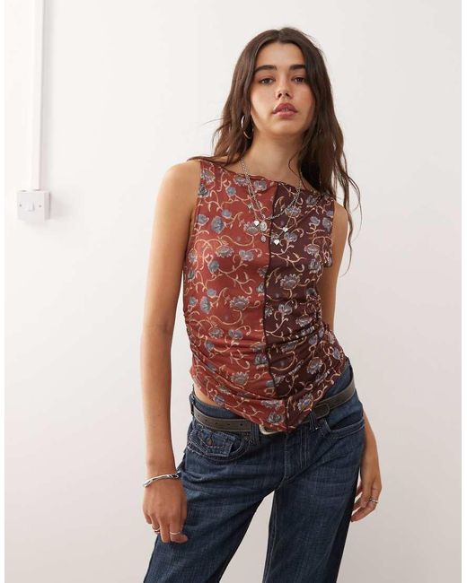 Reclaimed Vintage Red Slash Neck Tank Top With Tie Detail