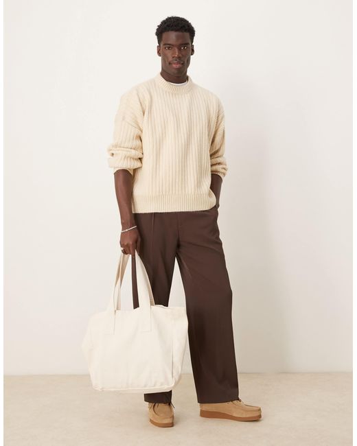 Pull ultra oversize coupe carrée en maille texturée avec col ras ASOS pour homme en coloris Natural