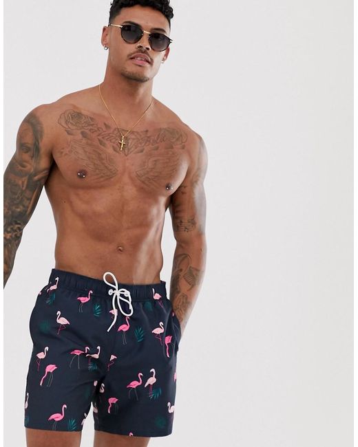 Hollister Blue Icon Logo Rigid Guard Flamingo Print Swim Shorts for men