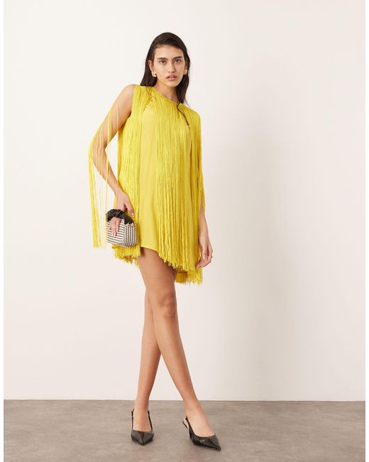 ASOS Yellow Ultimate Fringe Trapeze Mini Dress