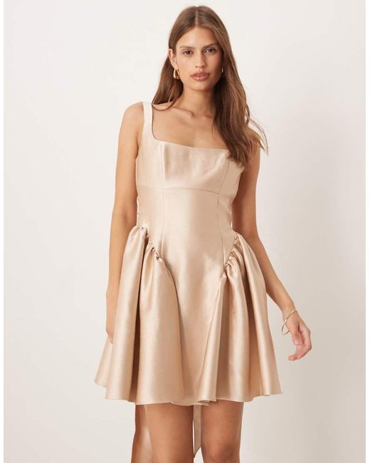 Six Stories Natural Drop Hem Bow Back Mini Dress