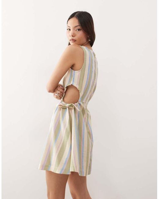 Reclaimed Vintage Natural Mini Dress With Cutouts And Tie Sides