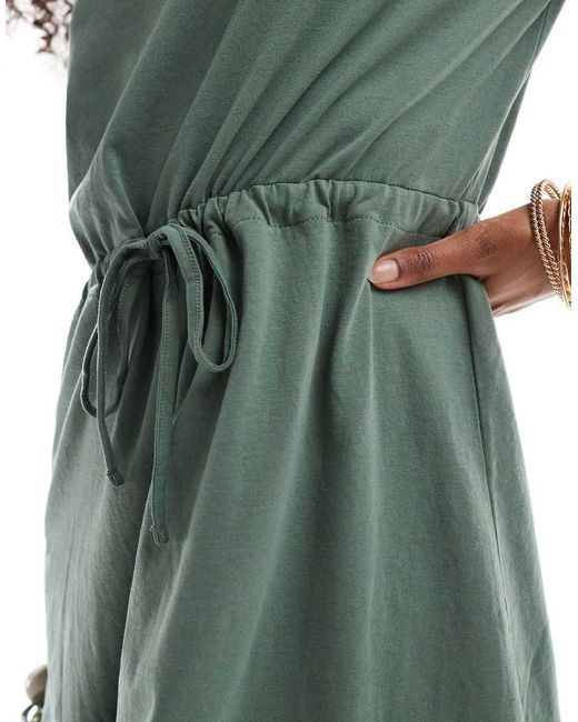 Vero Moda Green Tie Waist Jersey Mini Dress