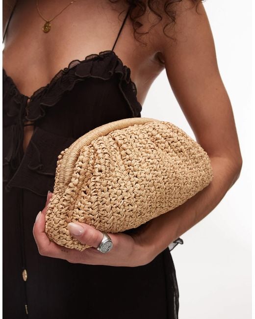 Mango Black Raffia Clutch Bag