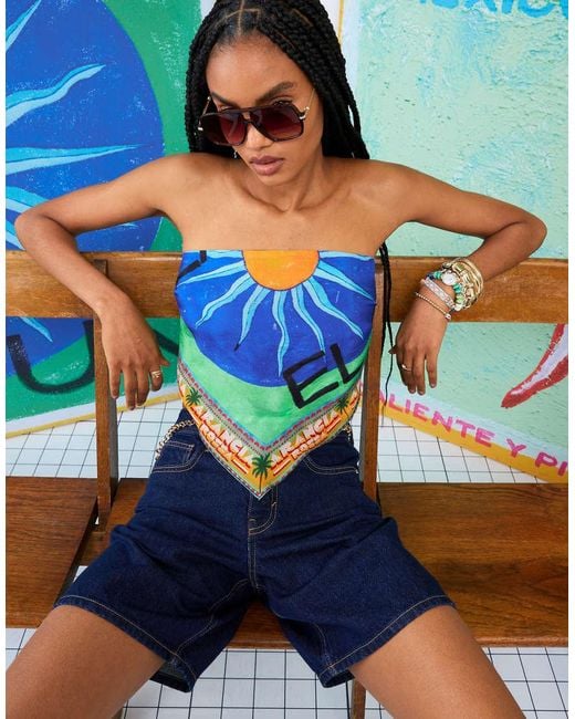 River Island Blue Atlas Tropical Print Bandana Top