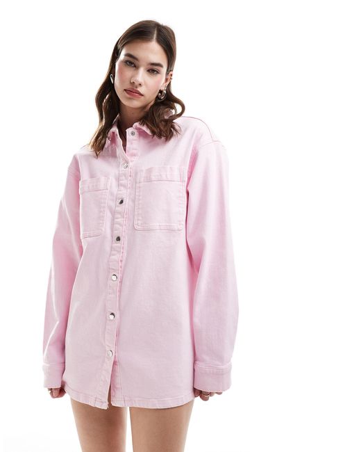 Robe chemise courte en jean Noisy May en coloris Pink