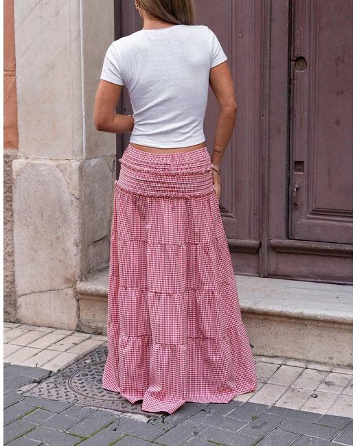 Daisy Street Pink X Molly Mcfarlane Boho Tie Ruffle Maxi Skirt