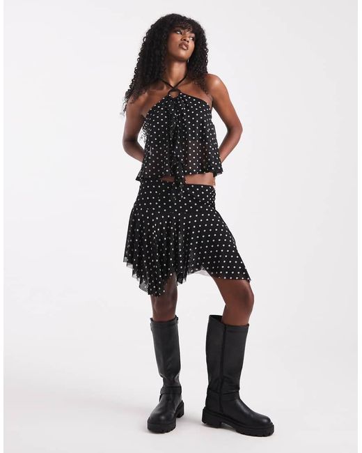 Miss Selfridge White Polka Dot Hanky Hem Mini Skirt