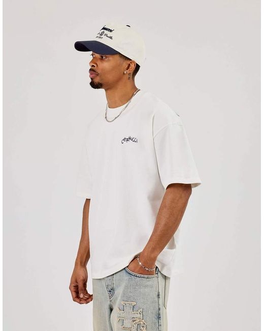 CERNUCCI White Cherub Chain Stitch Oversized T-Shirt for men