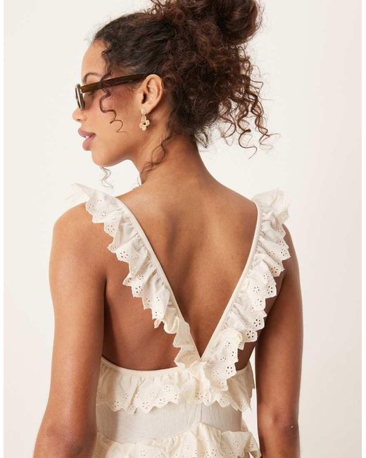 ASOS Natural Lace Insert Ruffle Tiered Swing Maxi Dress