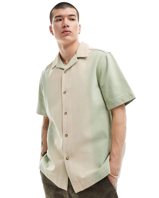 ASOS Natural Short Sleeve Relaxed Revere Denim Shirt for men