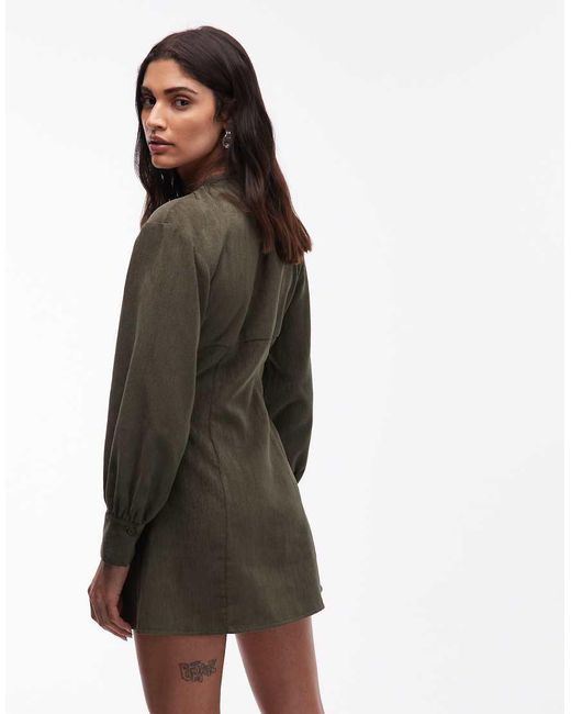 ASOS White Cord Round Neck Button Through Waisted Mini Dress