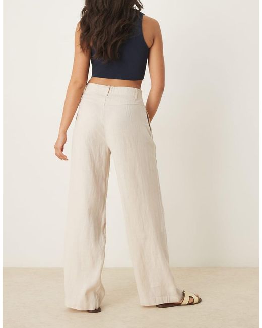 Mango Broek Van Linnenmix Met Rechte Pijpen En Elastische Taille Met Plooien in het Natural