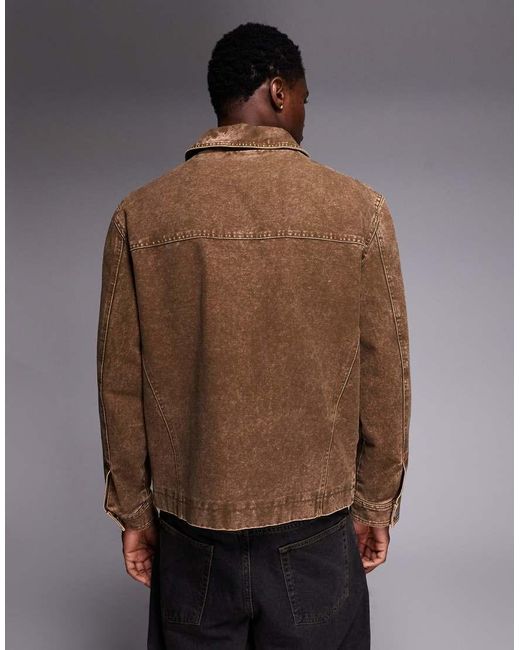 ASOS Brown Washed Harrington Jacket for men