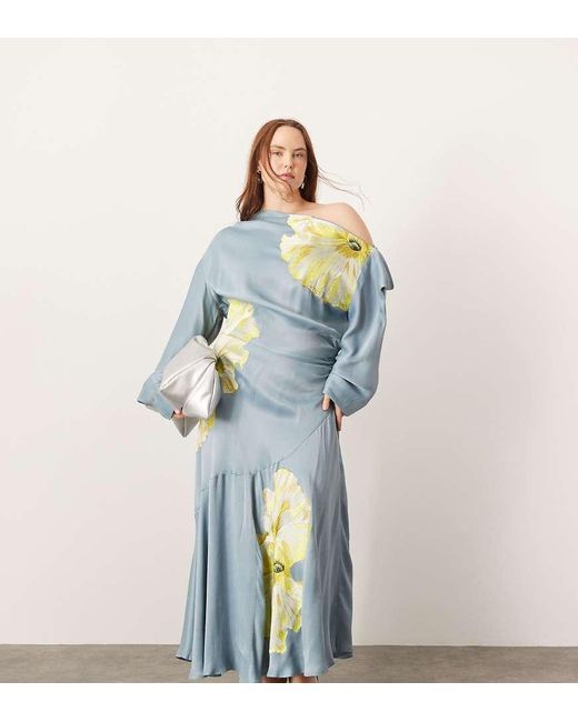 asos edition drape asymmetric maxi dress in satin Curve Embroidered One Shoulder Midi Blue US SIZE:6 shoulder draped bodice gown sale: Black Friday 2024 black and red striped