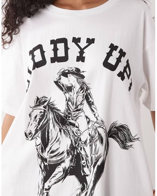 Wrangler White X Lainey Wilson Giddy Up Western Print Oversized T-shirt