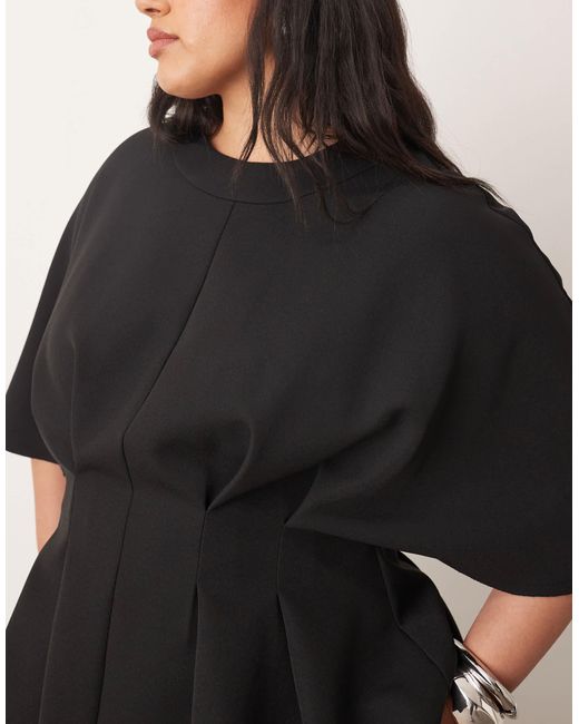 ARRANGE Black Curve Pleat Waist Short Sleeve Top
