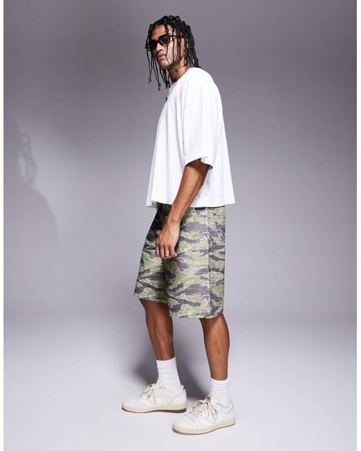 ASOS Gray Long Length Shorts With Carpenter Detailing for men