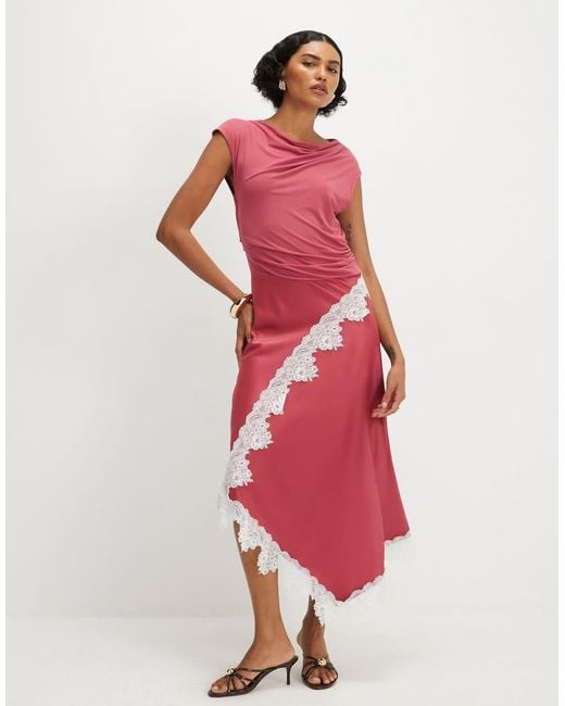 River Island Red Lace Hybrid Drape Maxi Dress