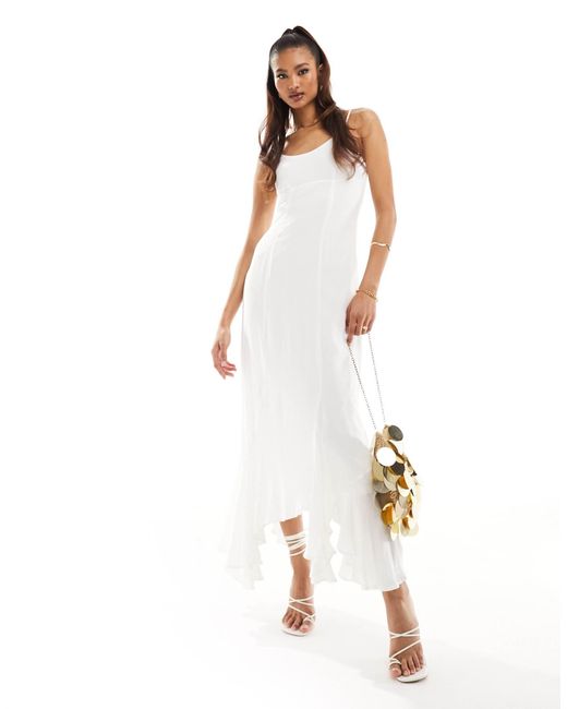 Kaiia White Linen Look Cami Asymmetric Hem Maxi Dress