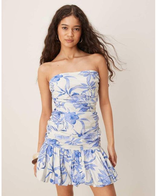 Nobody's Child Blue Briony Bandeau Bubble Hem Mini Dress