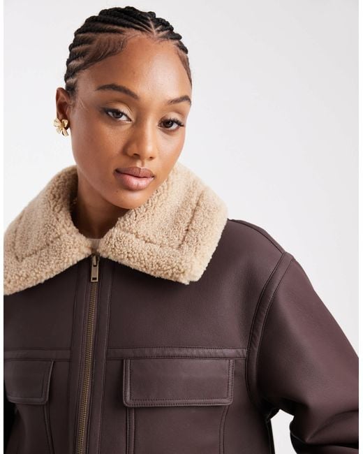 ASOS Blue Asos Design Tall Leather Look Mid Length Bonded Jacket