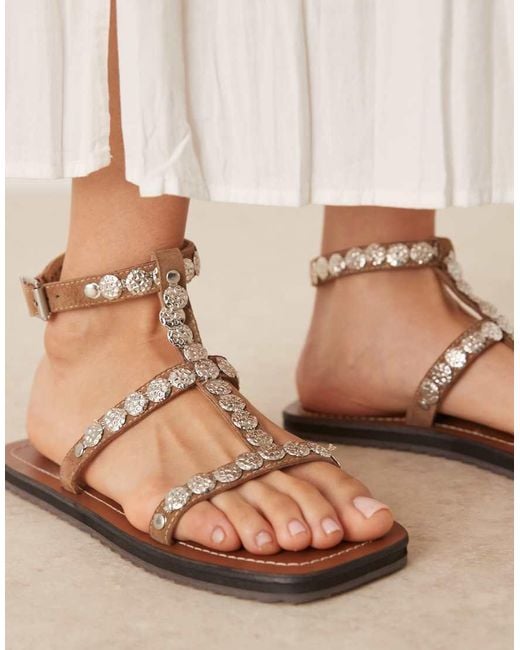 ASOS Natural Felix Metal Coin Flat Sandals