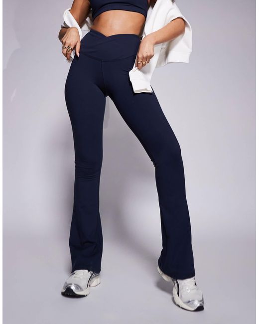 4505 Blue Icon Soft Touch Wrap Waist Slim Kick Yoga Legging