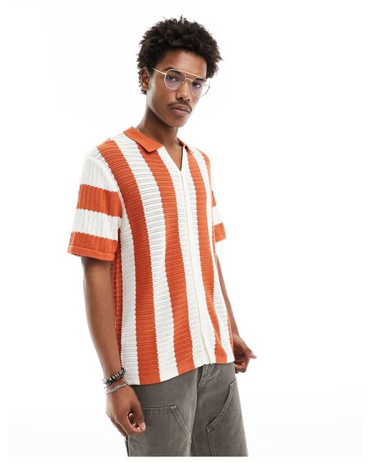 Hunky Trunks Red Crochet Beach Shirt for men