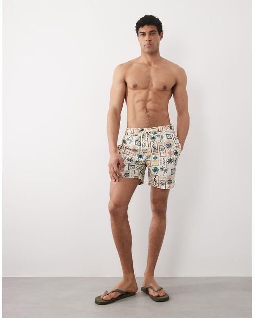Threadbare White Palm Tree Print Swim Shorts for men