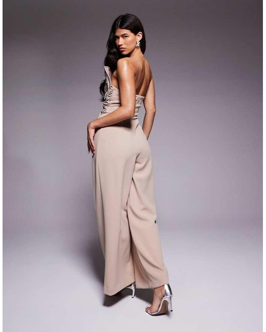 ASOS Natural 3D Petal Jumpsuit With Drop Bead Detail