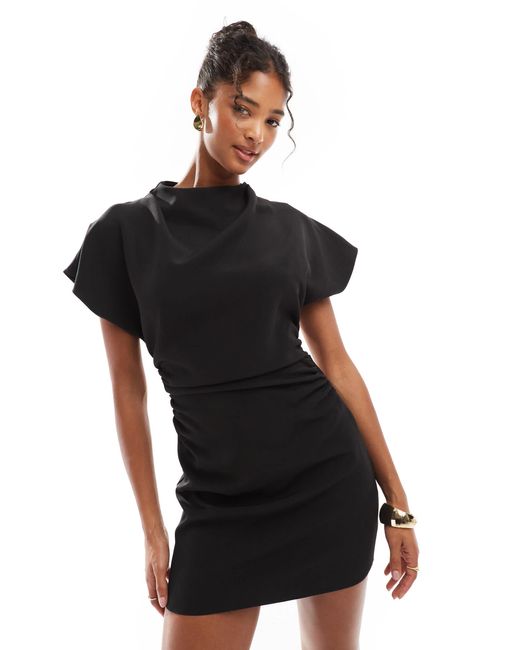 Robe courte à col montant, mancherons et dos ouvert ASOS en coloris Black