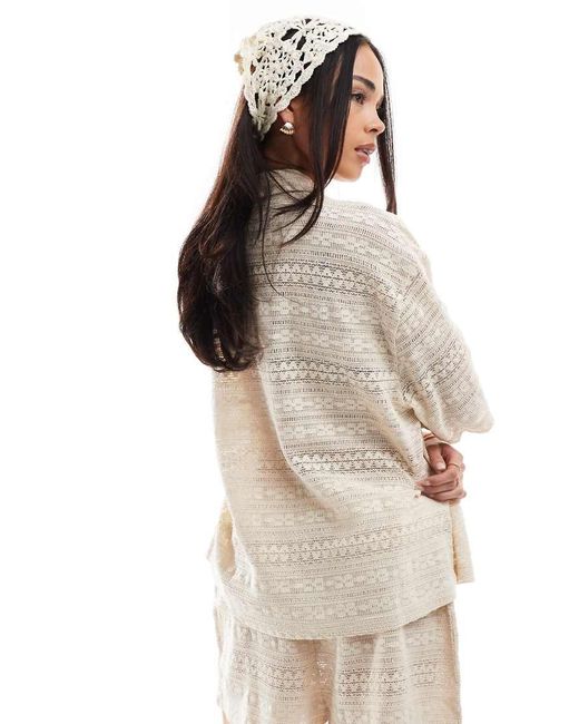 ASOS Natural Crochet Revere Shirt Co-ord