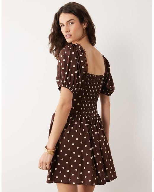 Miss Selfridge Brown Spun Milkmaid Mini Dress