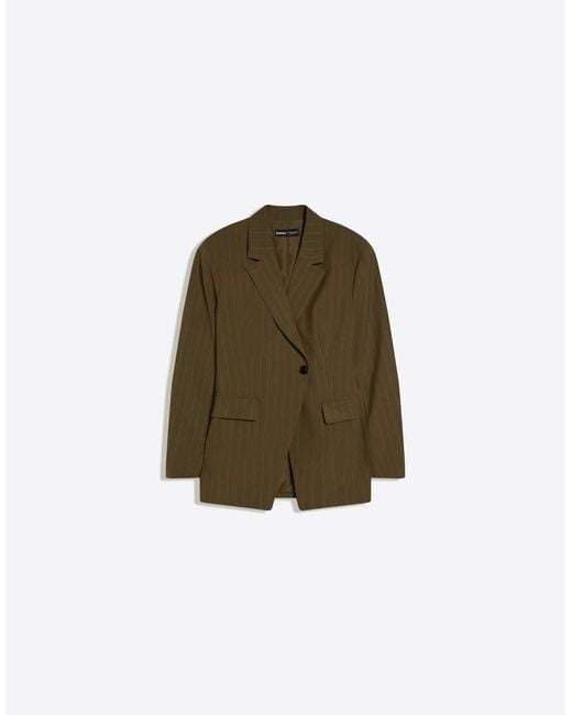 Bershka Brown Striped Double-breasted Blazer